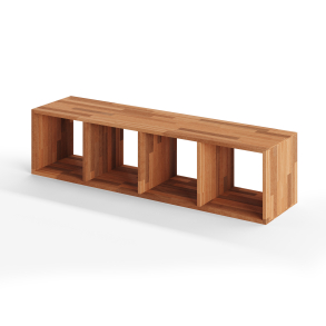 Reol i mahogni, 4 rum, 355x1420x355mm